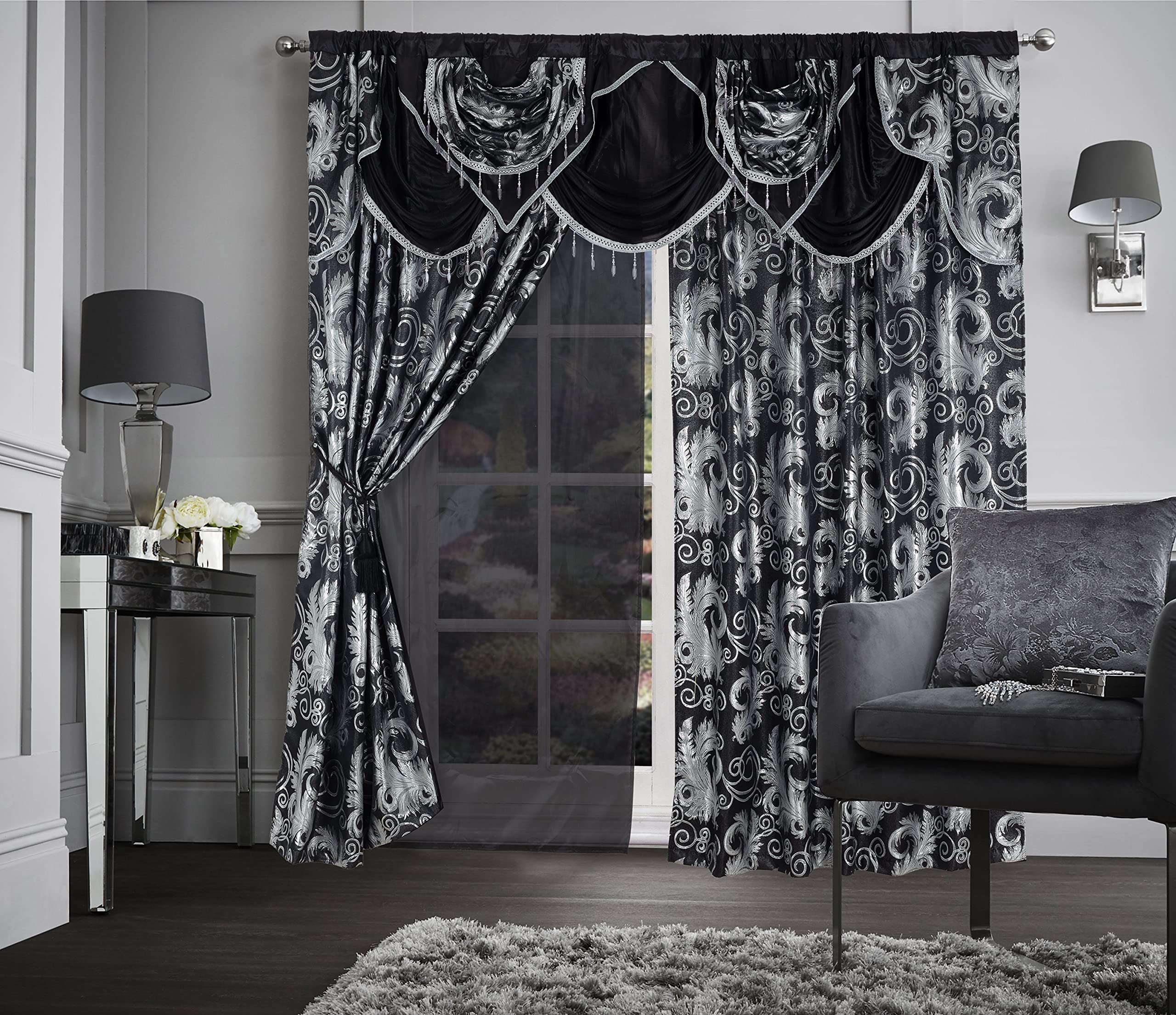 GLORY RUGS Jacquard window panels feature a rod-pocket design for easy installation.