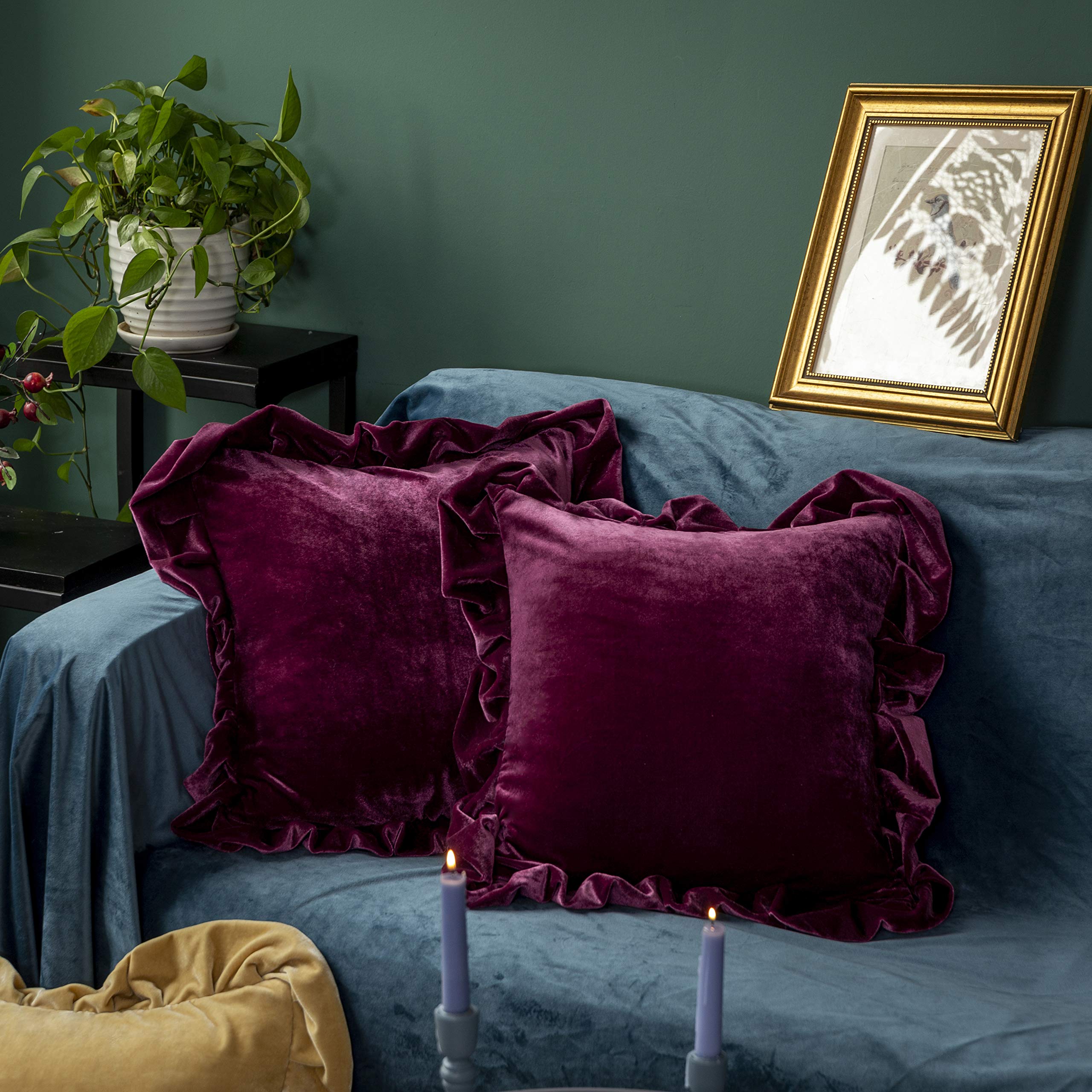 GLORY SEASON velvet throw pillow cover in amaranth adds subtle luxury to sofas