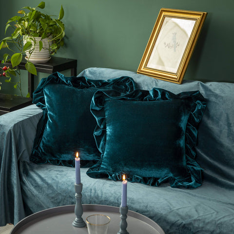 GLORY SEASON velvet pillow cover in malachite green highlighting shimmering texture for elegant living room decor.