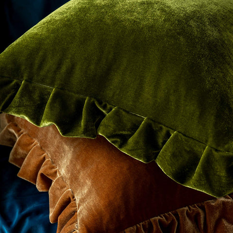 Glory Season velvet pillow cover care instructions in olive green