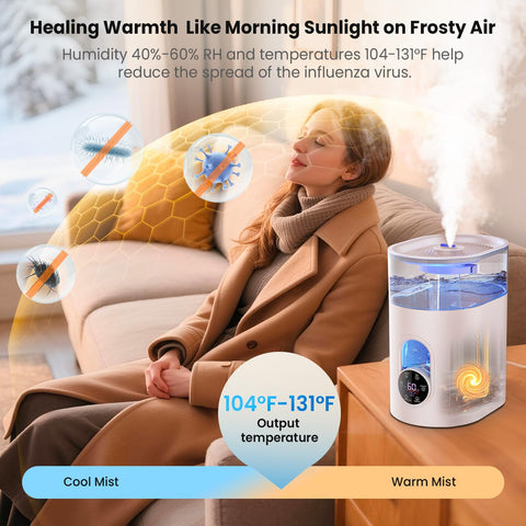 GloryAir 6L humidifier in a living room setup showing spacious coverage