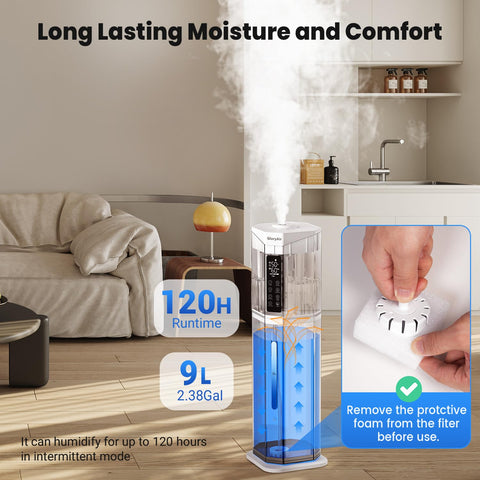 GloryAir humidifier 7-color lights enhance ambiance in any room.