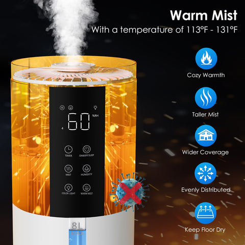 GloryAir 8L humidifier with large tank and uniform mist.