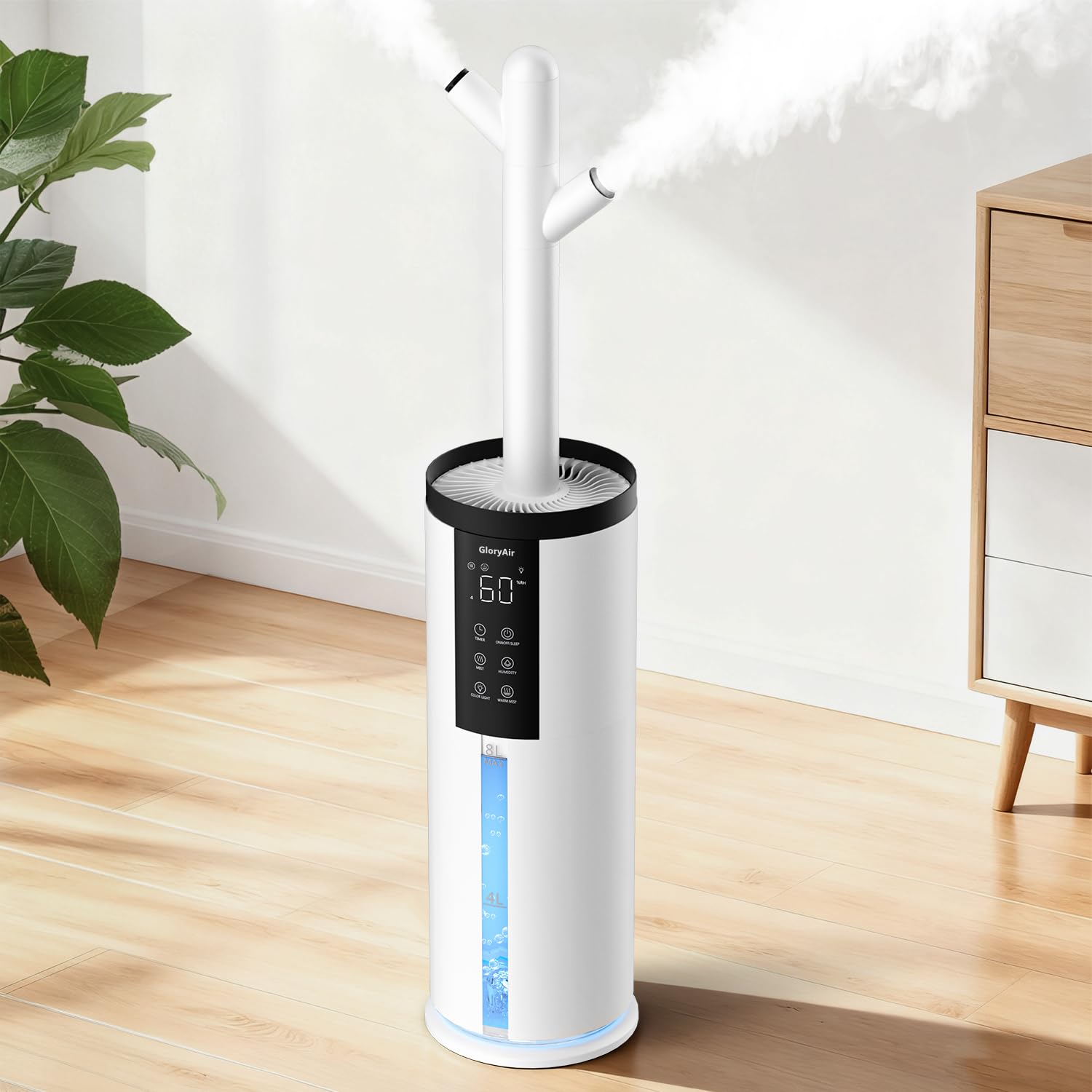 GloryAir humidifier bedroom top-fill design for easy refills.