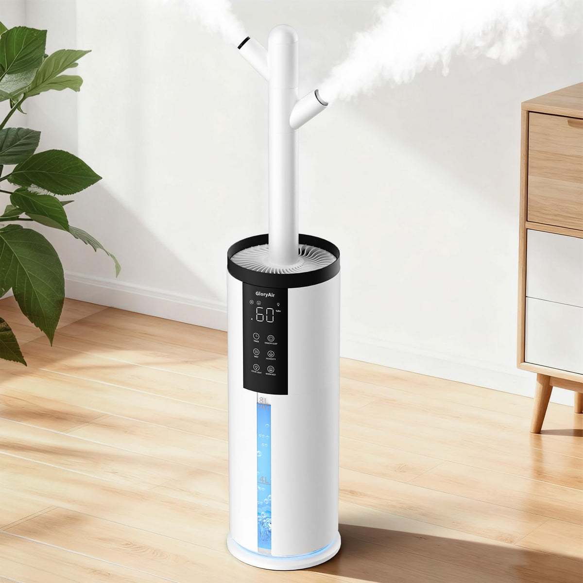 GloryAir humidifier bedroom top-fill design for easy refills.