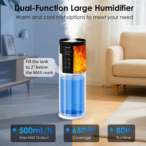 GloryAir cool and warm mist modes for versatile humidity.