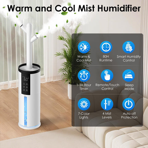 GloryAir humidifier covers up to 650 sq ft with even distribution.