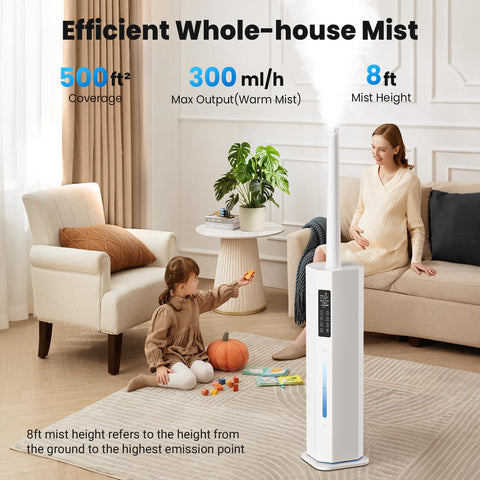GloryAir humidifier large-room setup with up to 500 sq ft coverage.