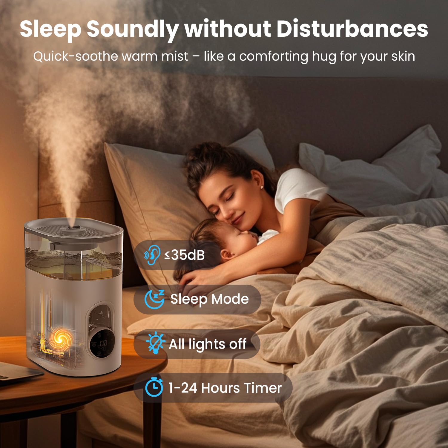 Display of GloryAir humidifier智能 humidity control and clear readouts