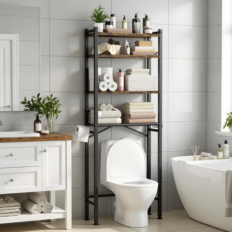 GloTika 4-Tier rack front view shows tall space-saving design for towels and tissues.