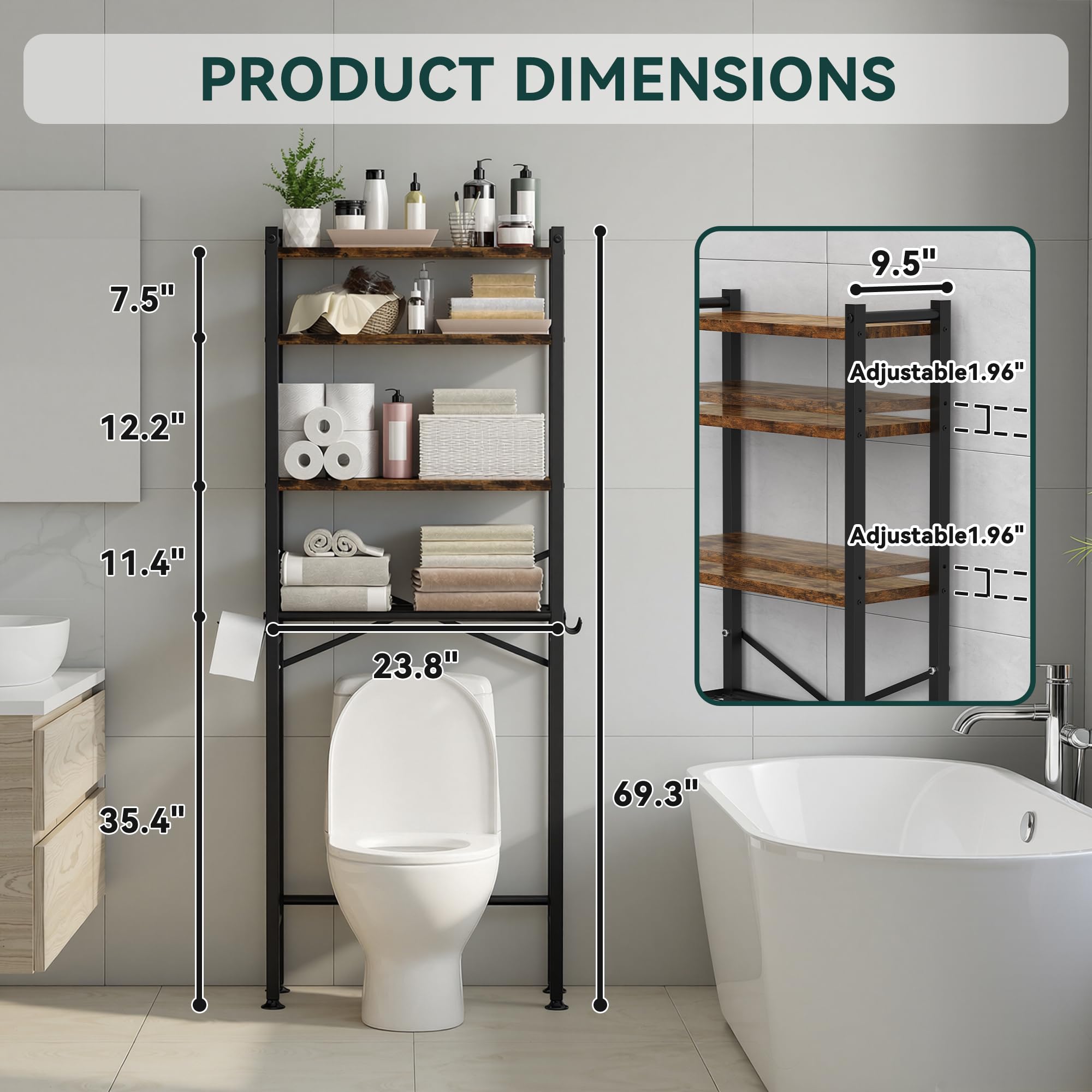 GloTika 4-Tier rack paper holder keeps toilet tissue within reach.