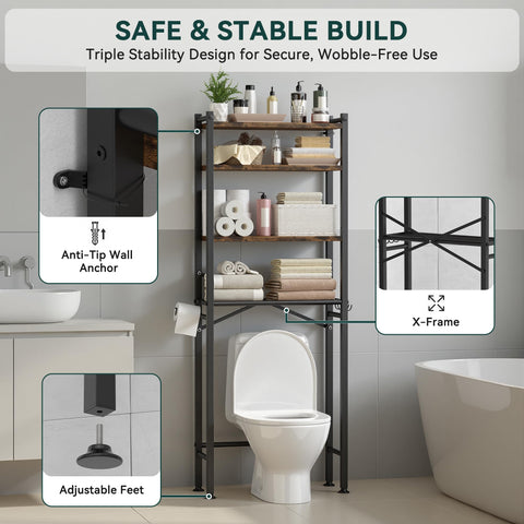 GloTika 4-Tier rack wooden shelves detail reveals adjustable space for bottles.