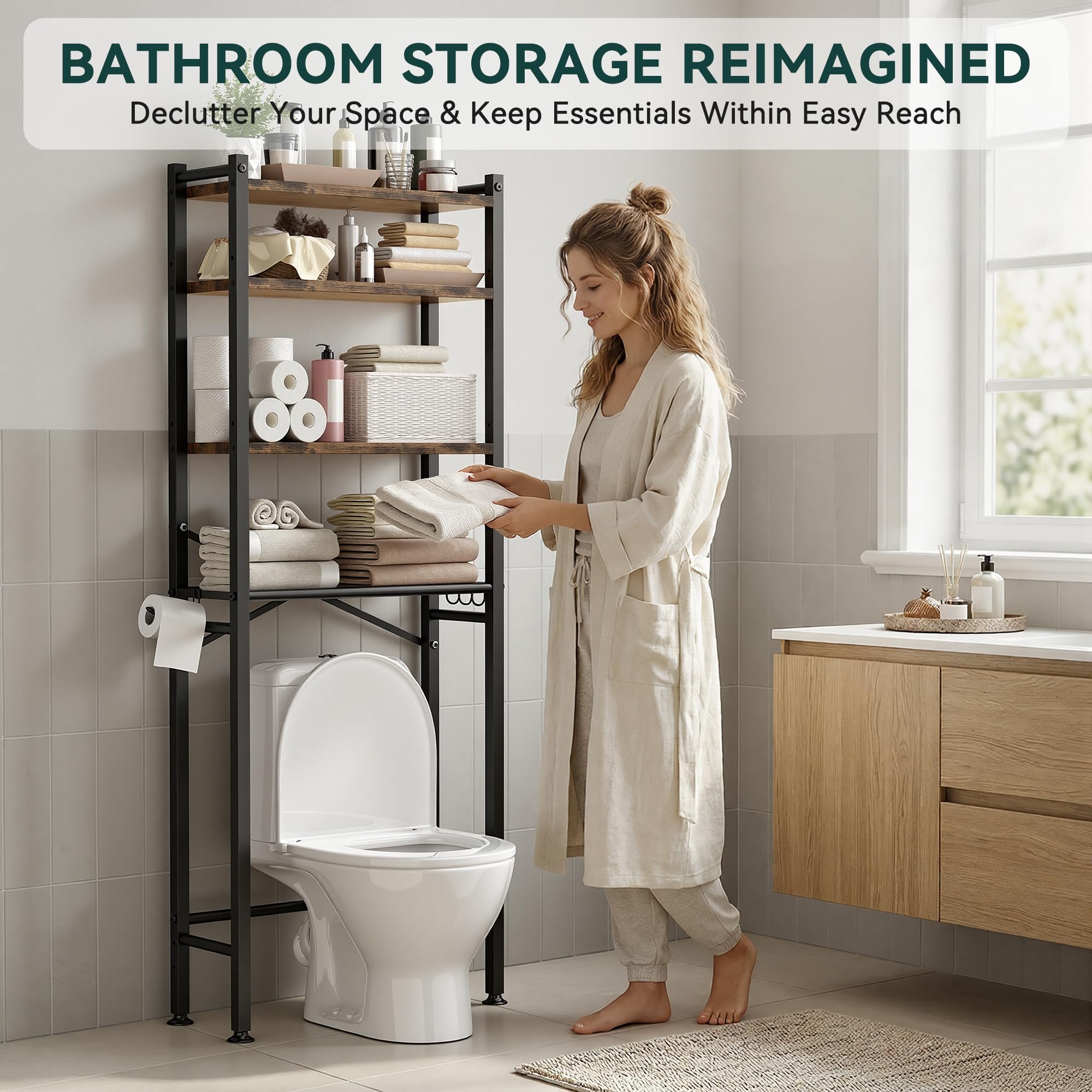 GloTika 4-Tier rack side view highlights slim footprint fitting beside toilets.