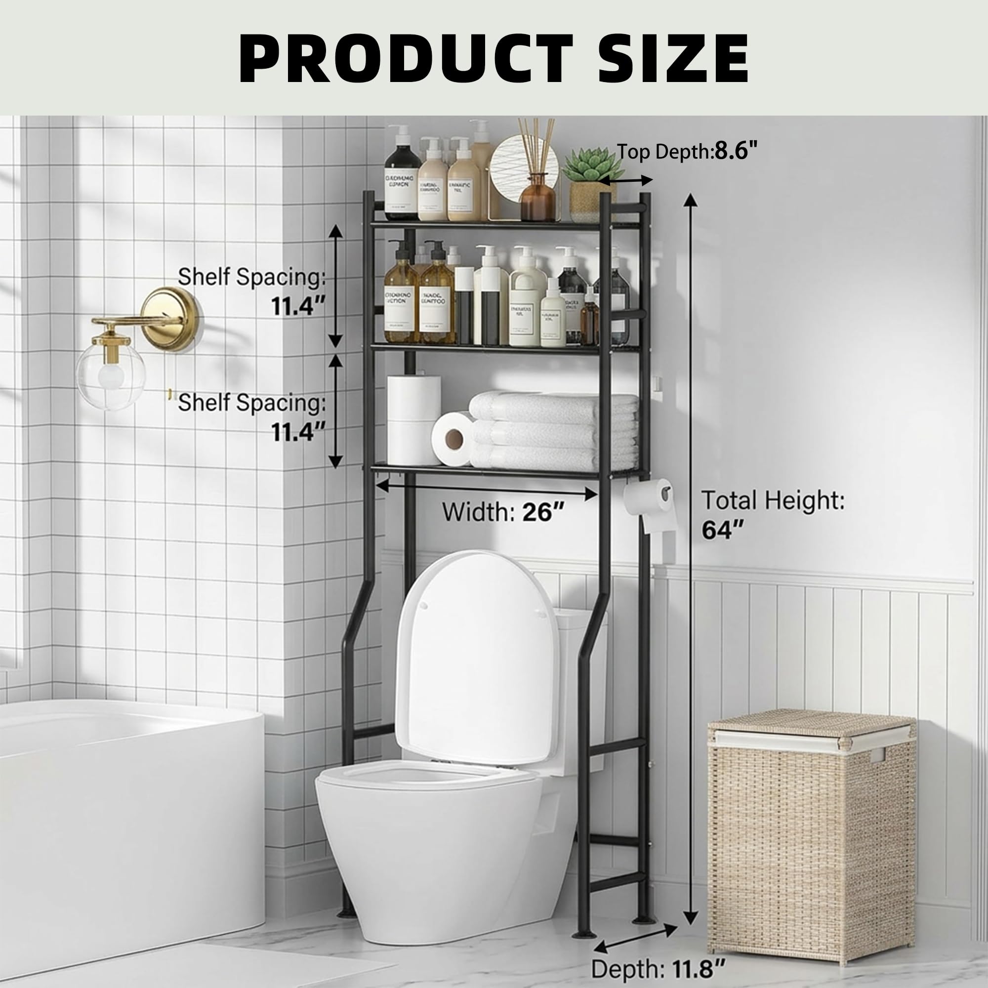 GloTika 64-inch tall organizer maximizes vertical space in compact bathrooms.
