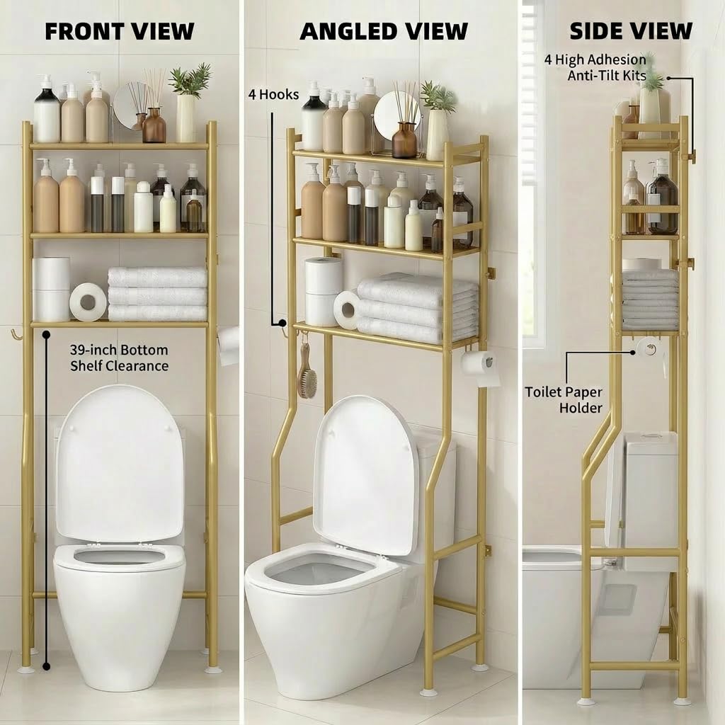 GloTika 64-inch tall unit fits above the toilet without blocking lid movement