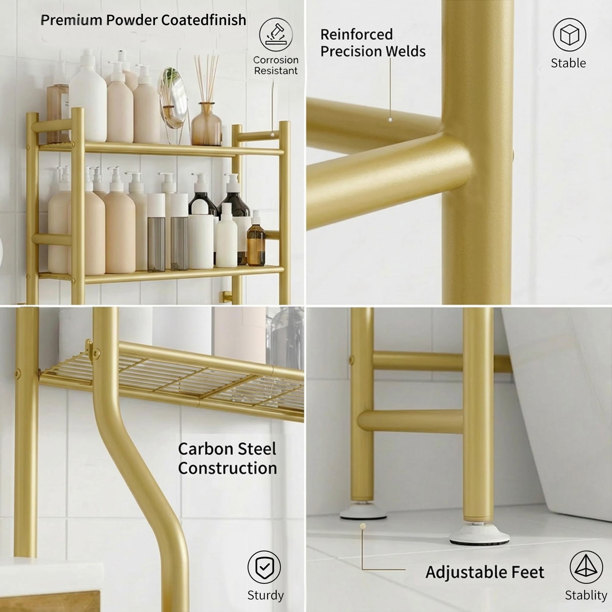 GloTika anti-tilt safety system keeps the rack stable on bathroom floors
