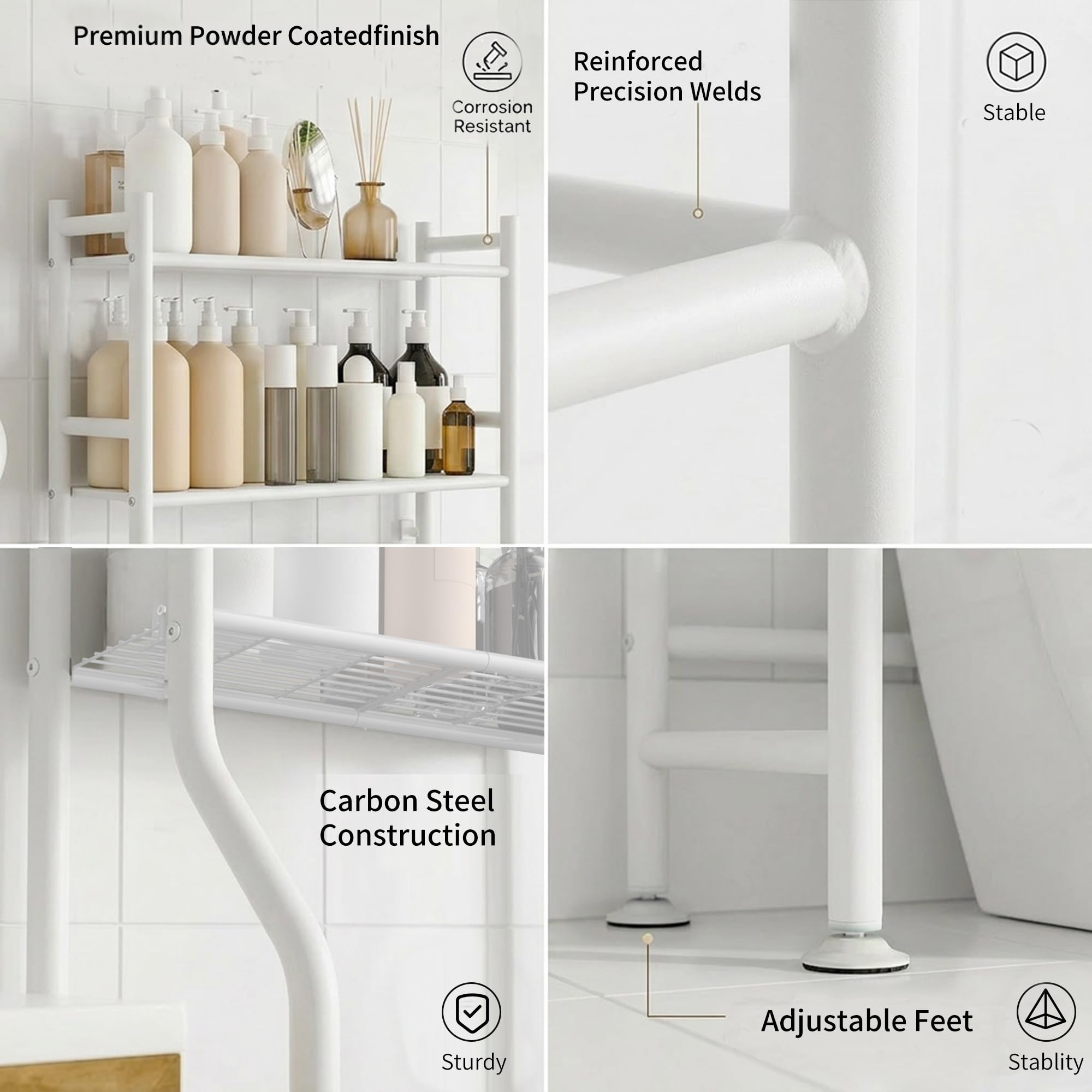Side hooks and roll holder add extra hanging space.