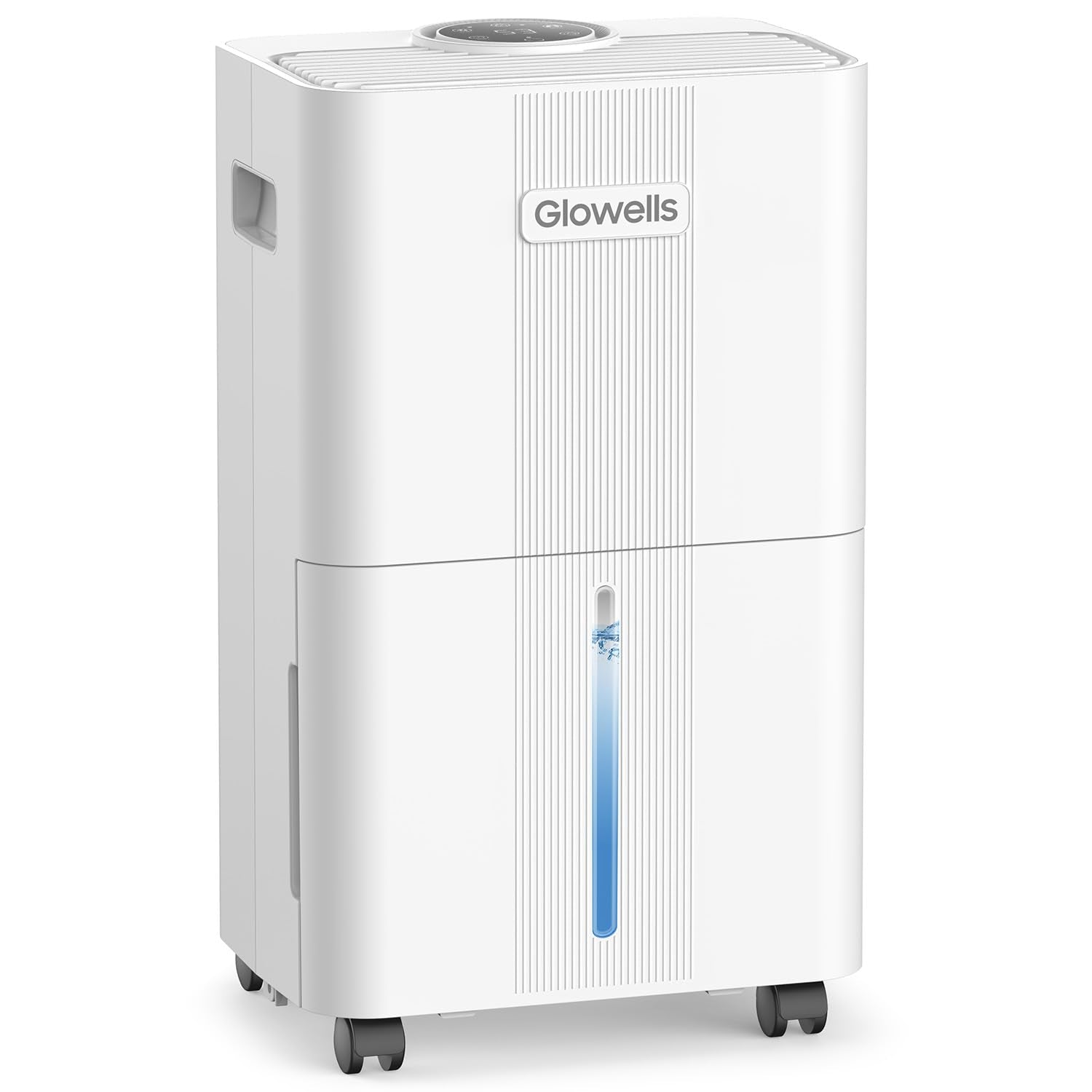 Glowells 1600-square-foot dehumidifier front view for flexible room placement