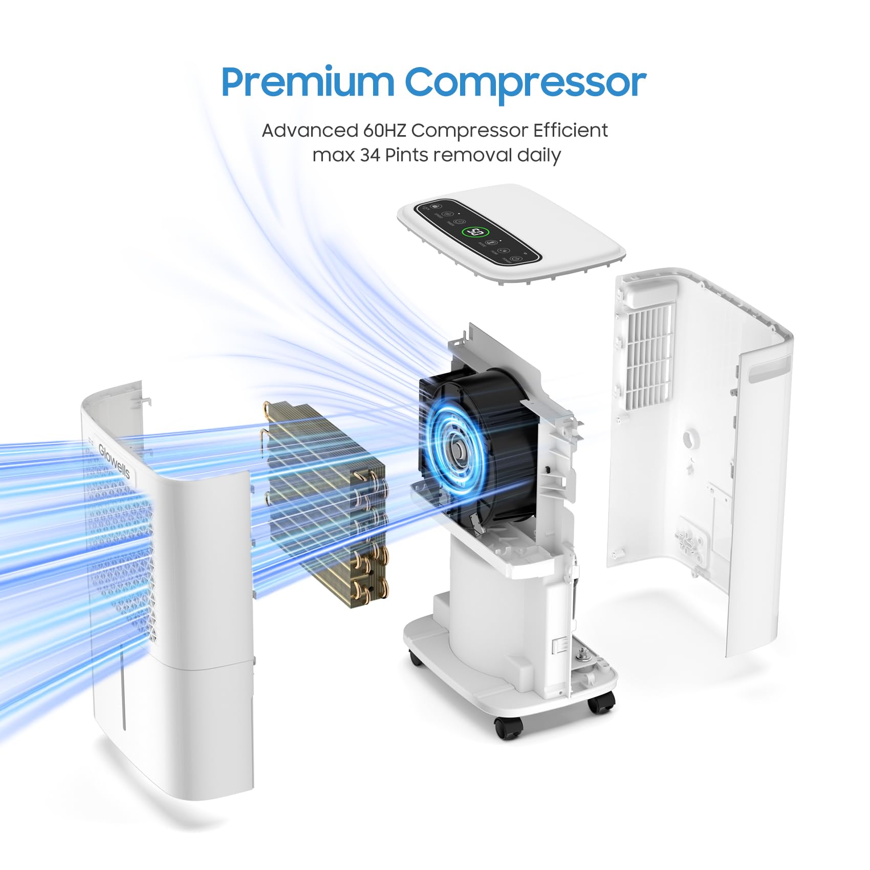 Glowells dehumidifier continuous mode uses drain hose for nonstop humidity control.
