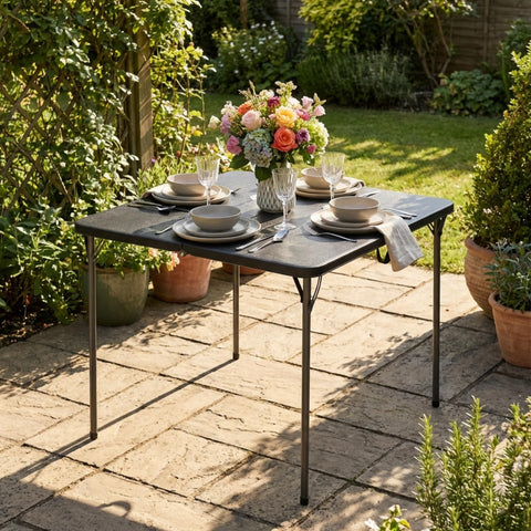 GlowitLian black folding table suited for picnics and parties.