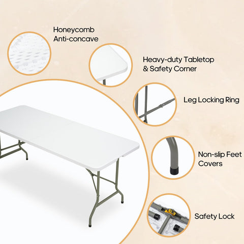 GlowitLian folding table top resists stains for outdoor use.