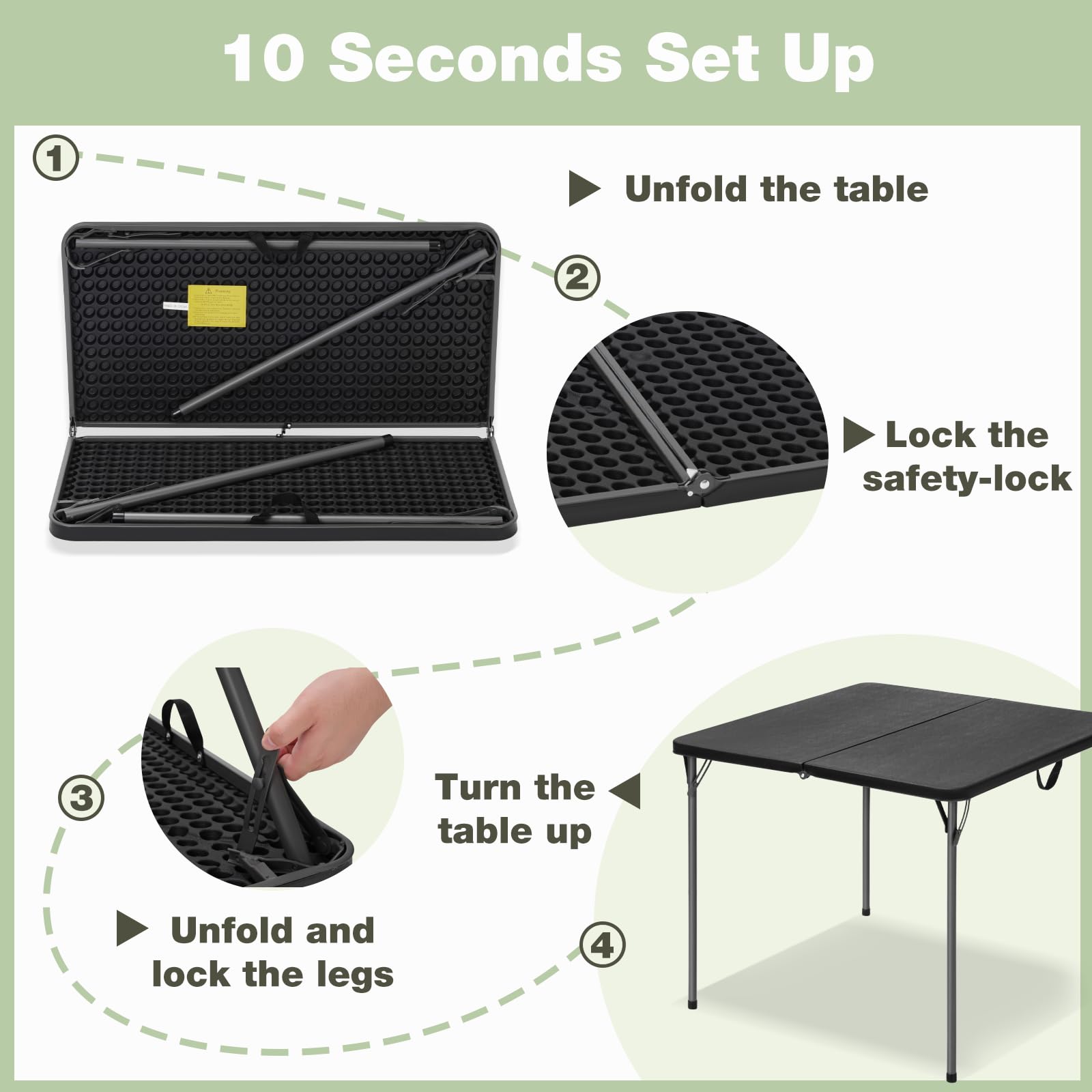 GlowitLian non-slip end caps keep the table steady.