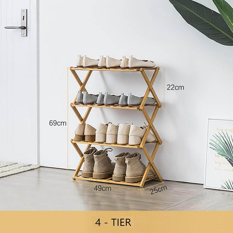 Glsety bamboo shoe rack front view shows compact design for small spaces.