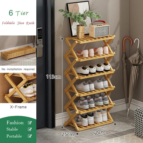 Glsety foldable 6-tier rack ready for quick setup in hallways.