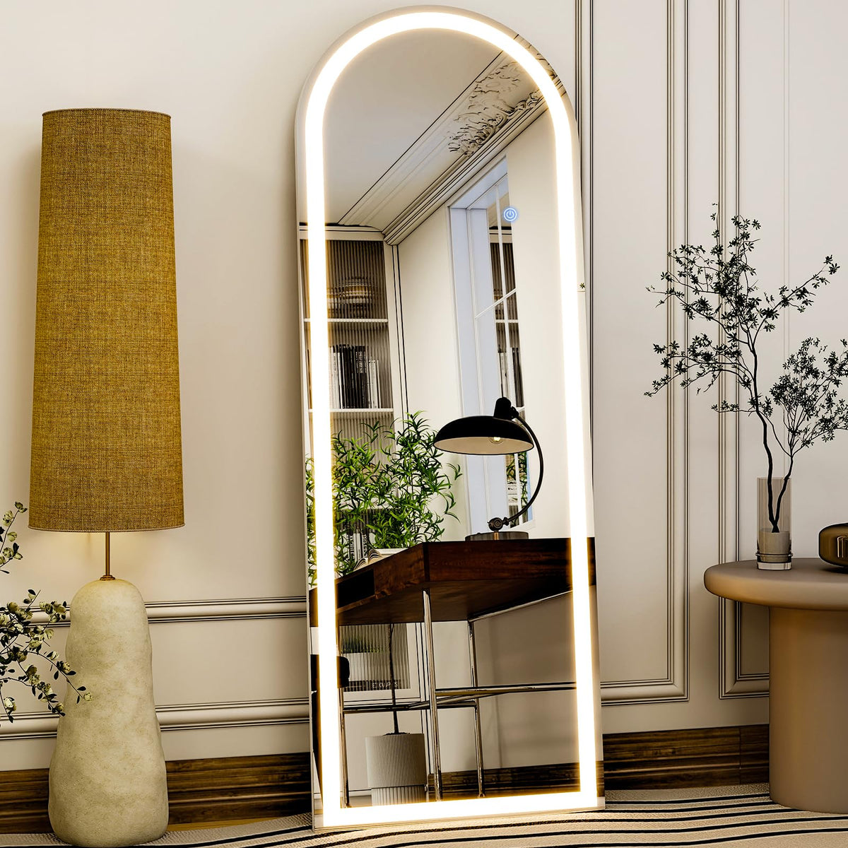 GLSLAND arched LED full-length mirror with lights offers clear head-to-toe reflection.