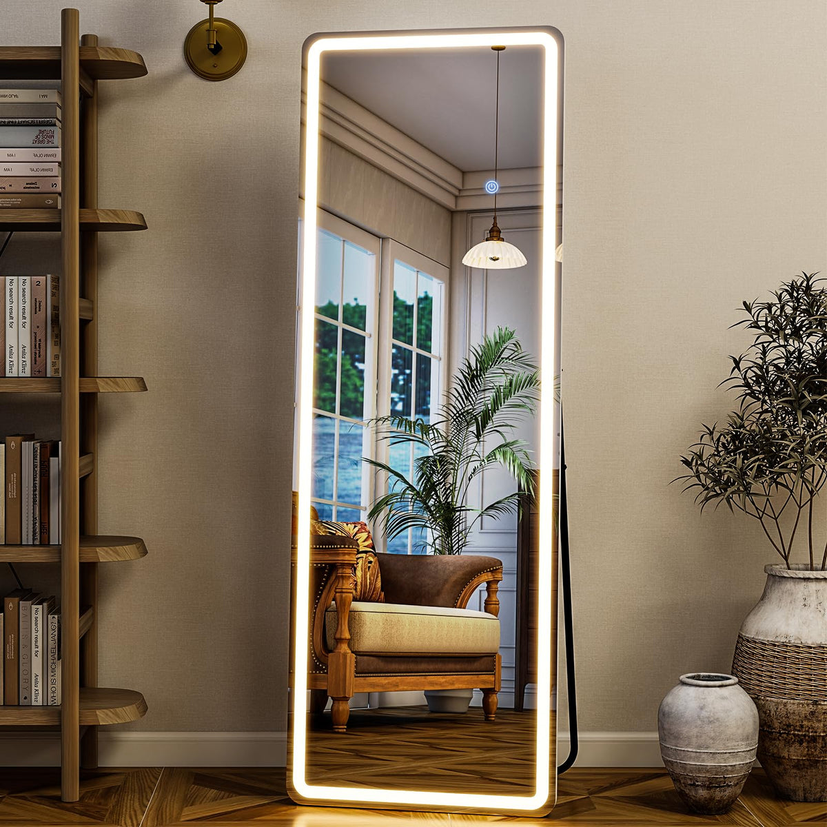 GLSLAND LED full-length mirror front view shows full-body reflection for outfit checks