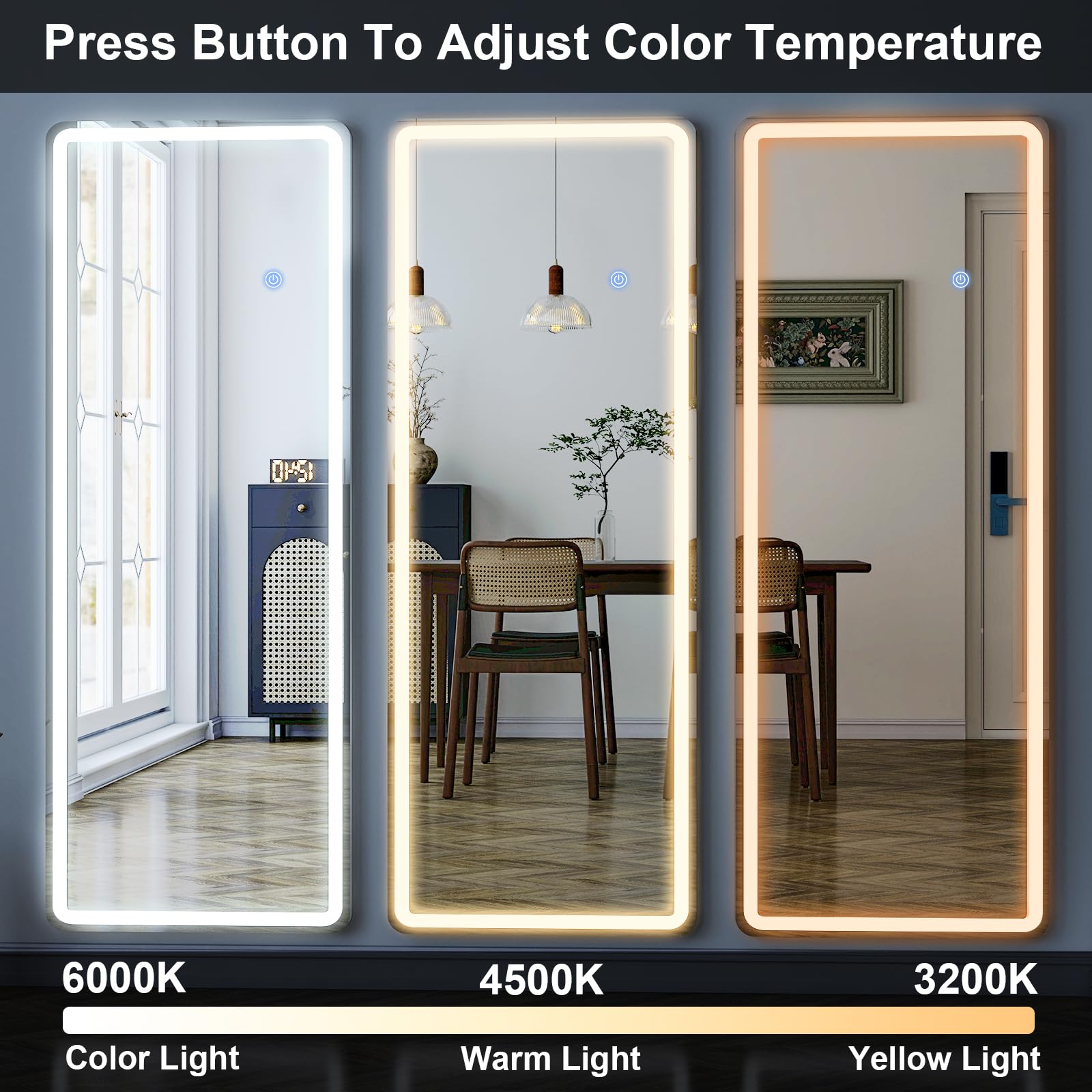 GLSLAND mirror with touch controls for easy brightness adjustment