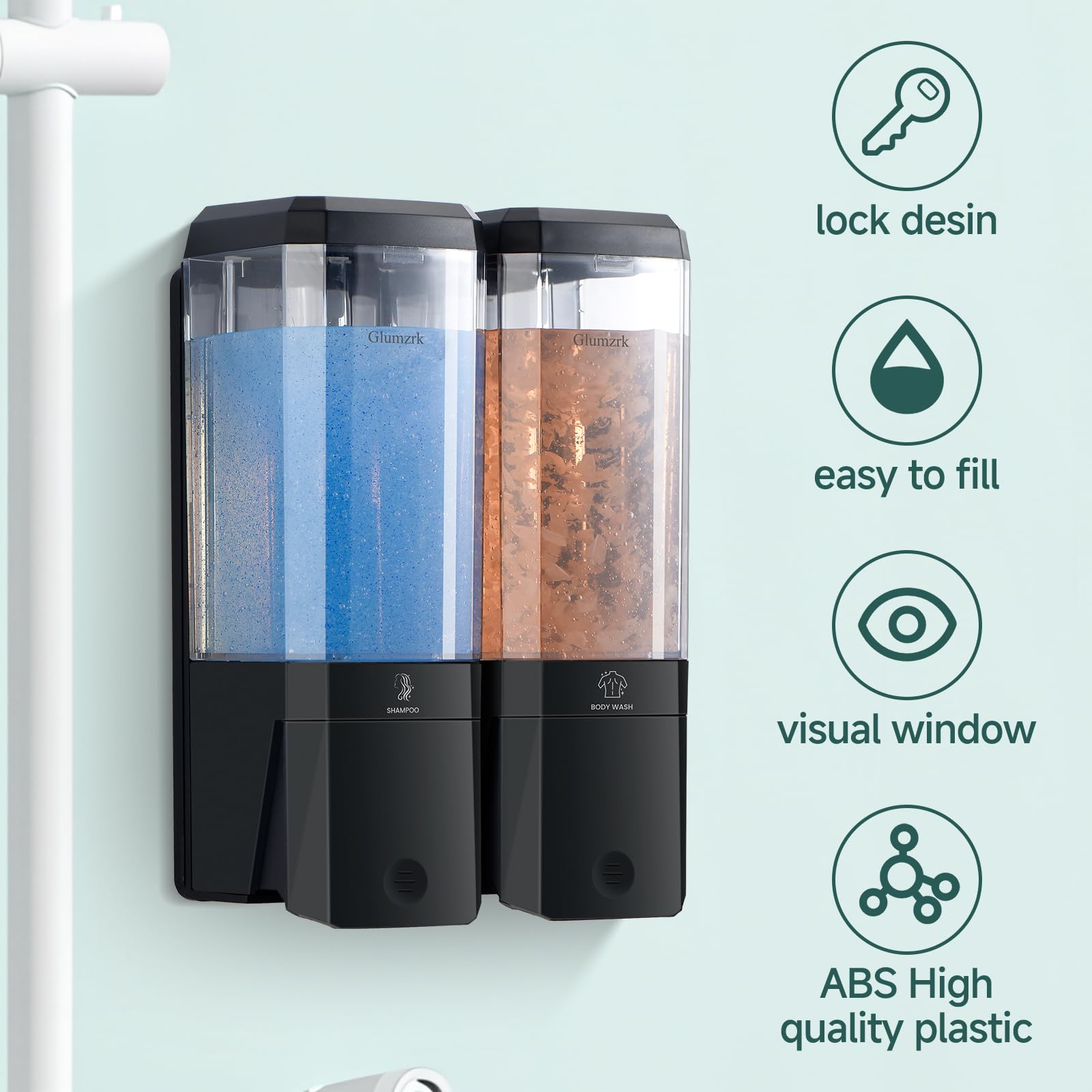 Glumzrk dispenser fill window helps monitor levels at a glance.