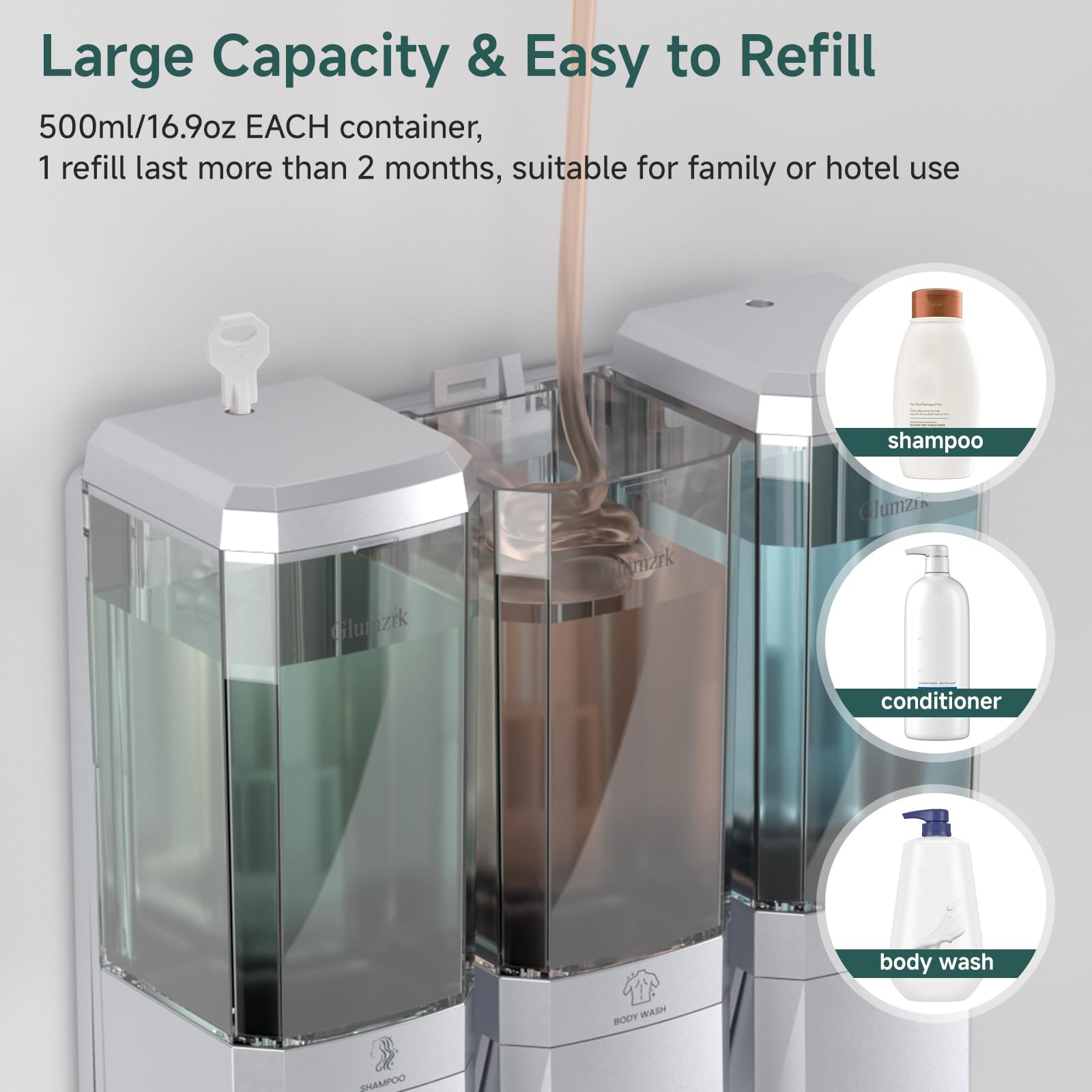 Glumzrk 500ml refillable chamber simplifies restocking.