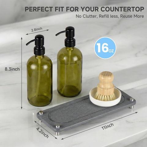 glumzrk bamboo dish brush ceramic holder pairs natural materials with tidy organization