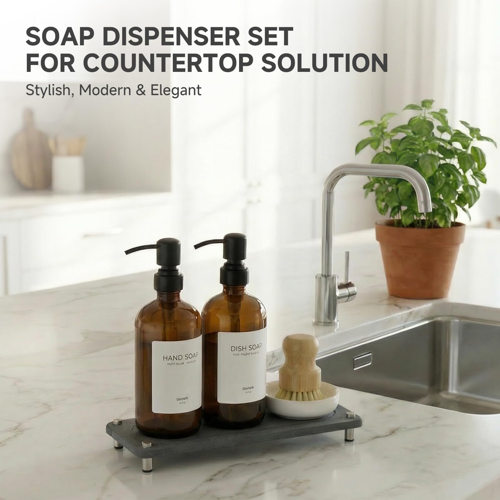 Coordinated kitchen countertop setup featuring Glumzrk accessories.