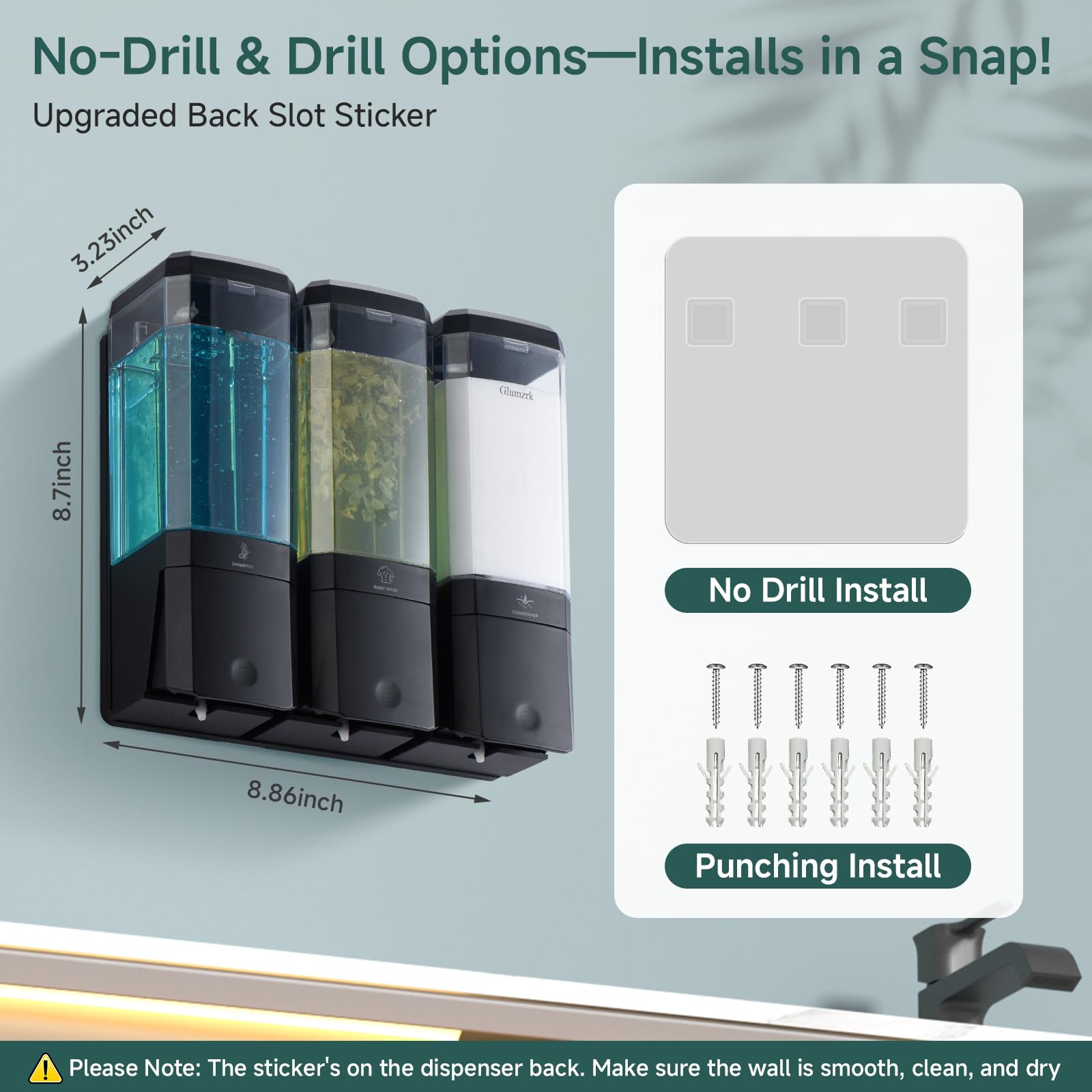 Glumzrk no-drill installation preserves wall integrity during setup