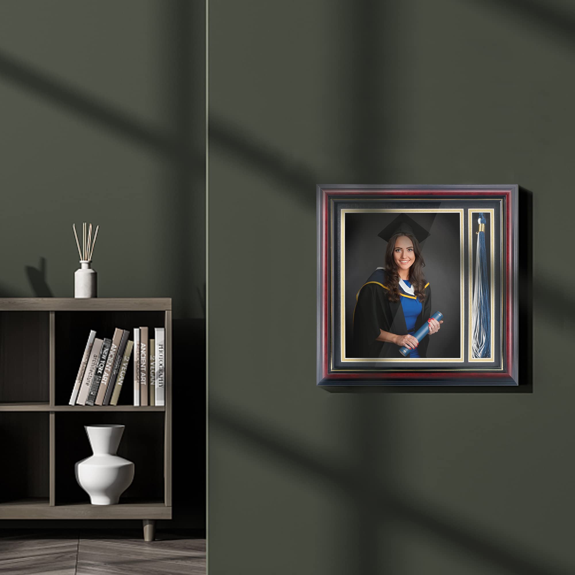 GMFrames 13x13 frame footprint fits 8x10 displays with tassel opening.