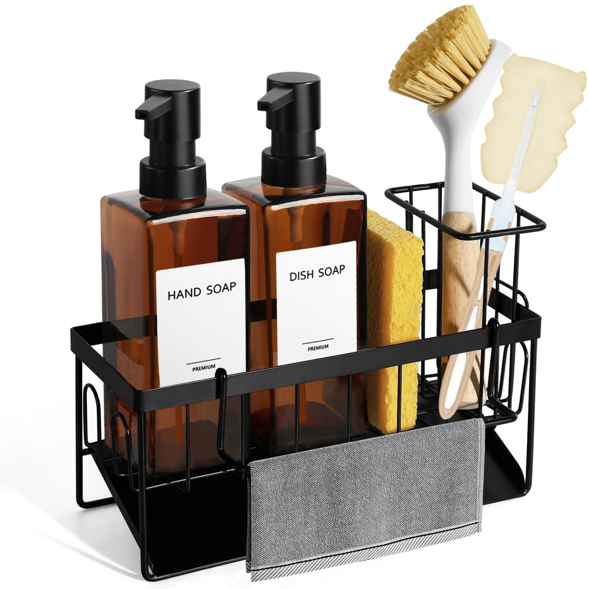 GMISUN amber glass dish soap dispensers 2-pack with stable square design.