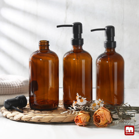 GMISUN amber glass dispenser side view emphasizing vintage decor appeal
