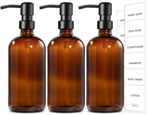 GMISUN amber glass dispenser trio on bathroom vanity showing round shape and warm color