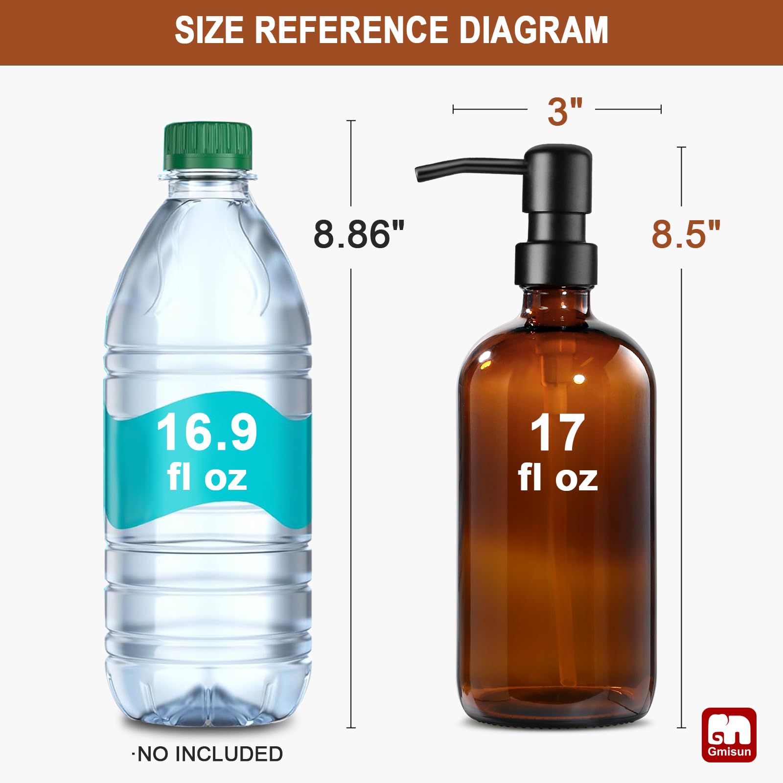 GMISUN 17 oz amber glass bottle highlighted for generous capacity and style