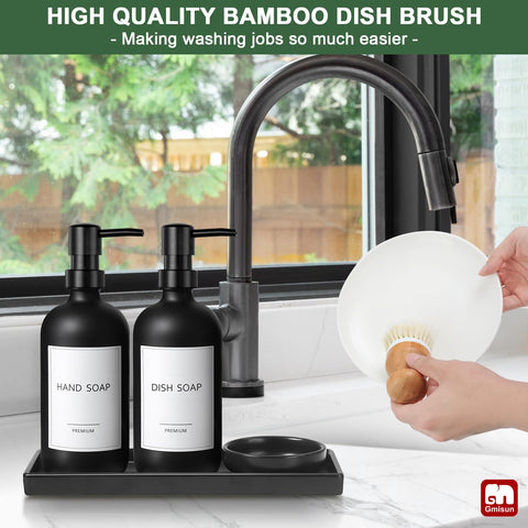 GMISUN bamboo dish brush cleans dishes and tight corners with sturdy bristles