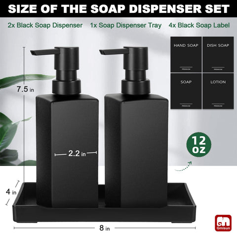 GMISUN black glass dish and hand soap dispensers provide dual-use convenience.