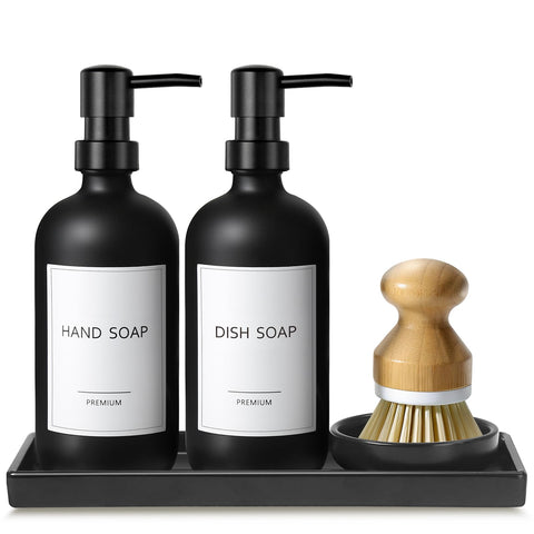 GMISUN kitchen soap dispenser with matte black glass and pump for mess-free refilling