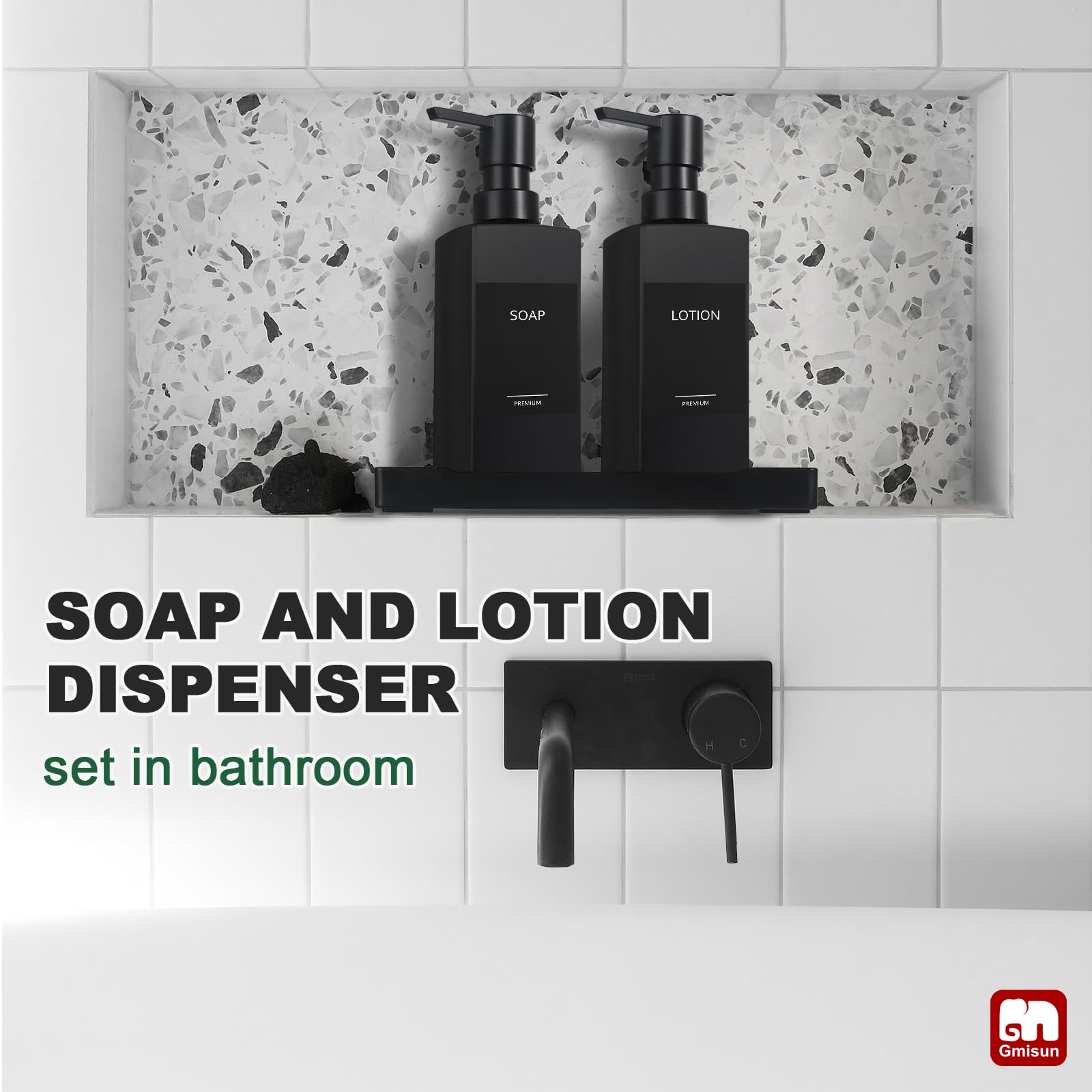 GMISUN matte black finish dispenser close-up adds sleek decor touch.