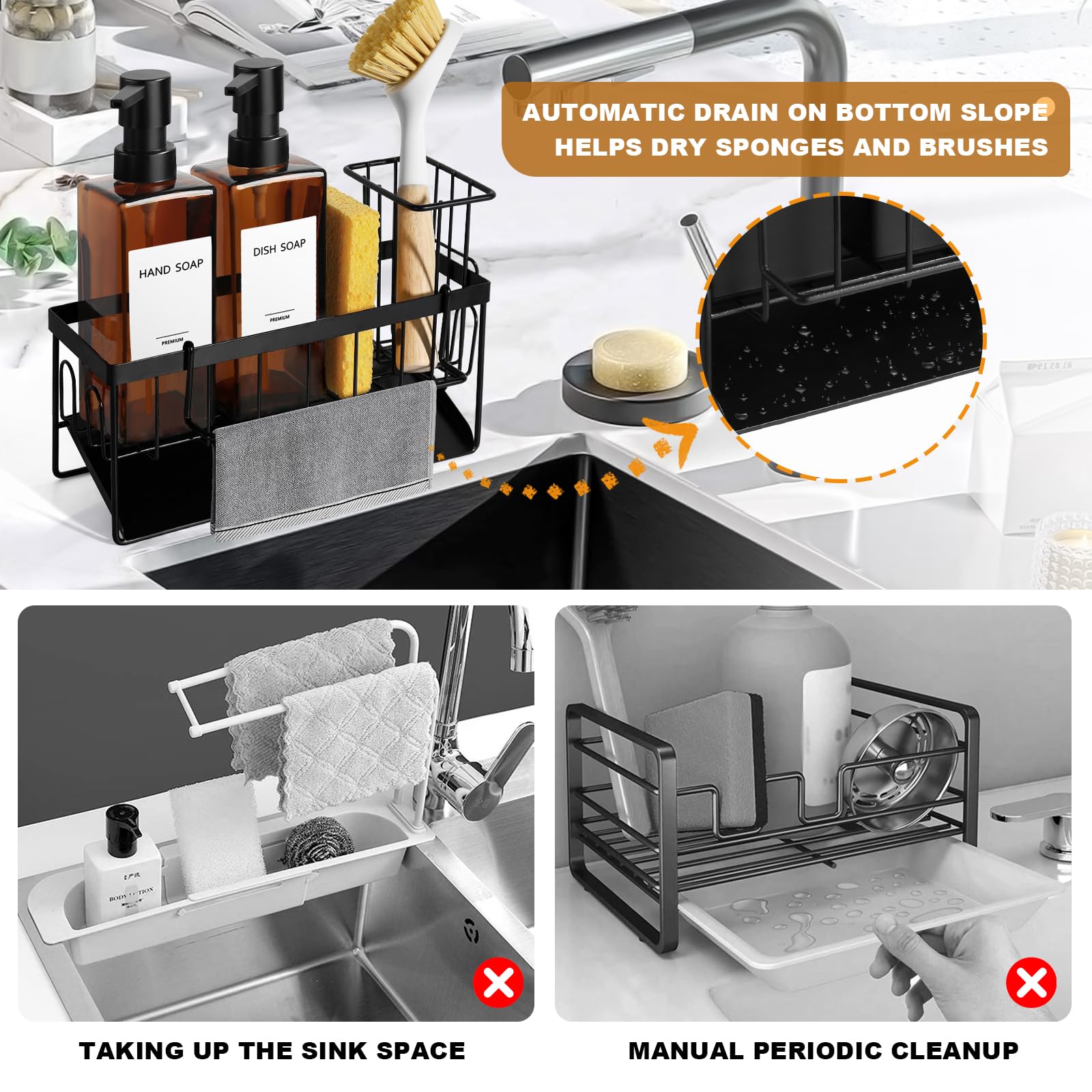 GMISUN removable brush rack for kitchen sink organization.