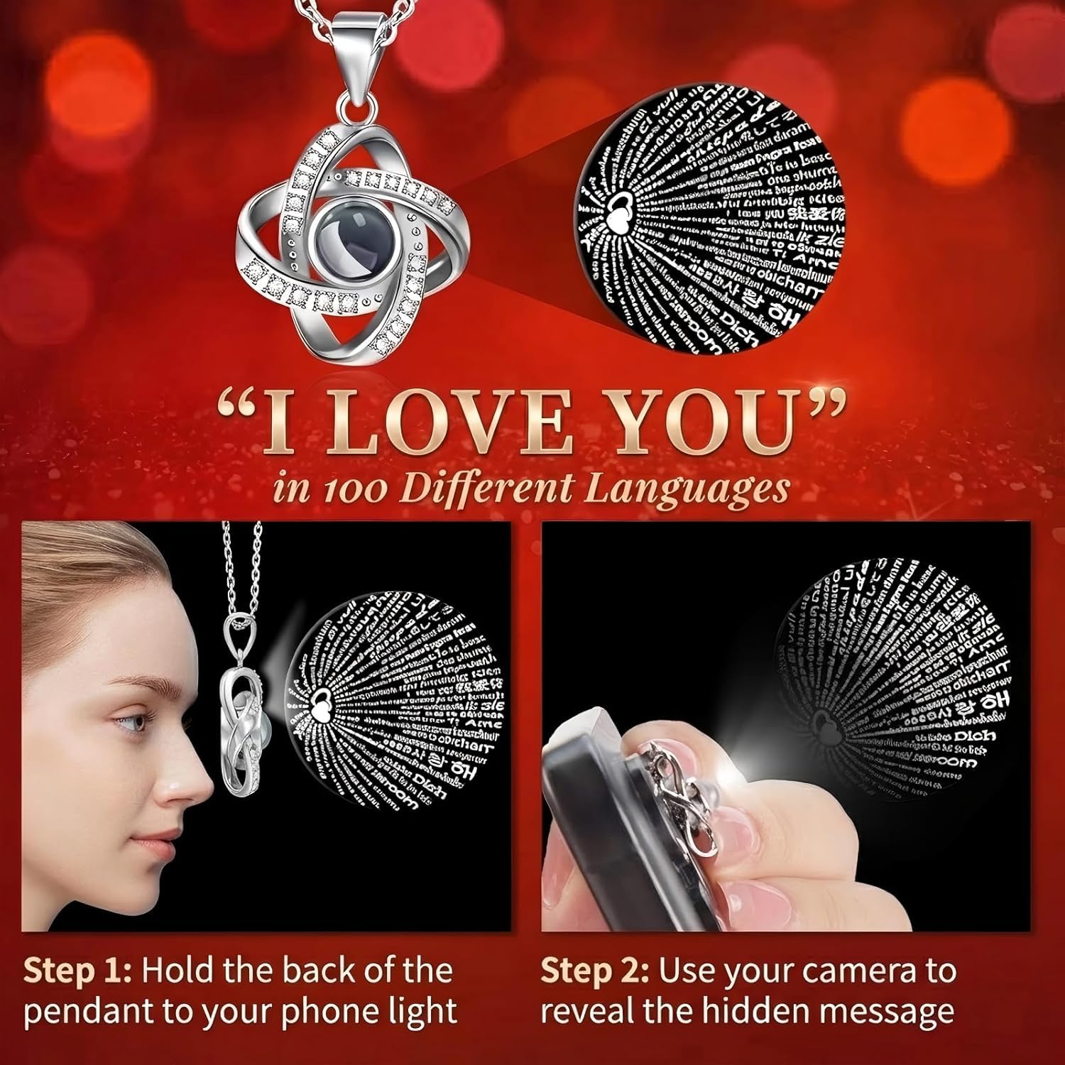 Gnifot i love you 100 languages necklace, a romantic keepsake celebrating timeless affection