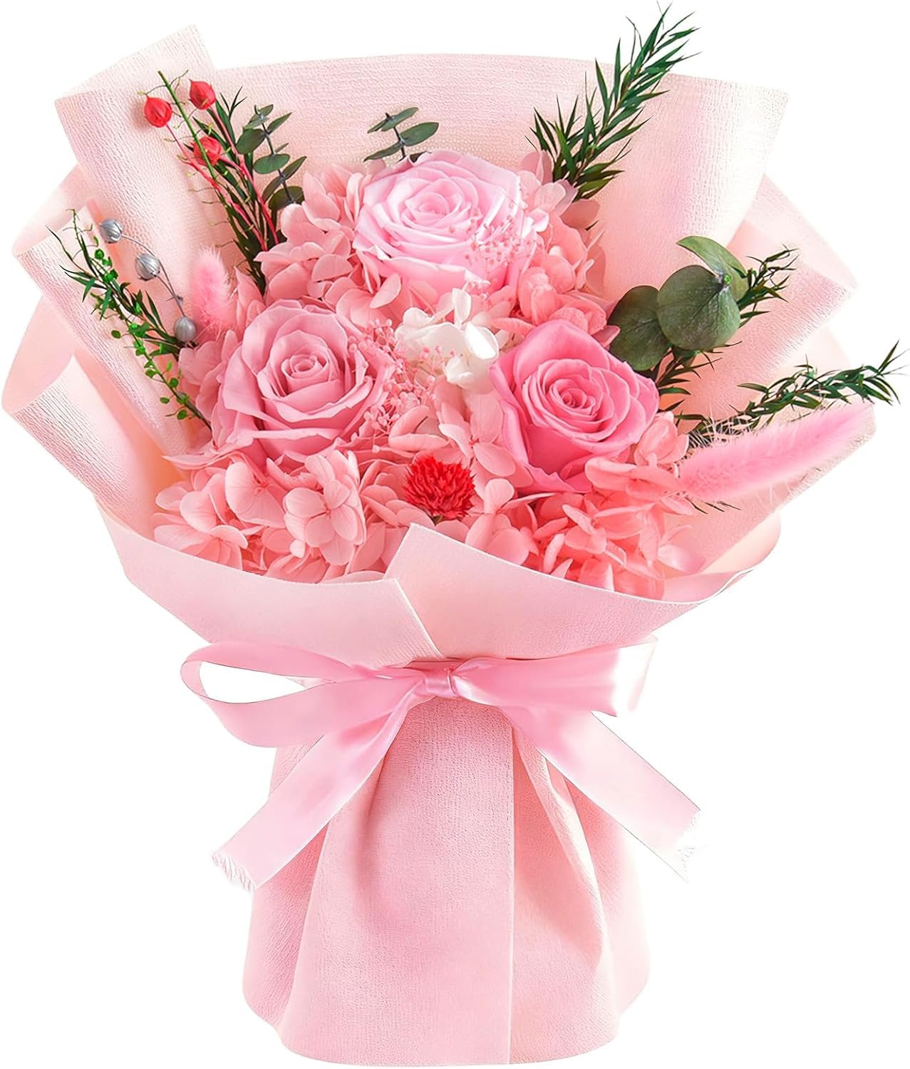 Gnifot preserved bouquet pink roses displaying lasting beauty in a gift-ready display