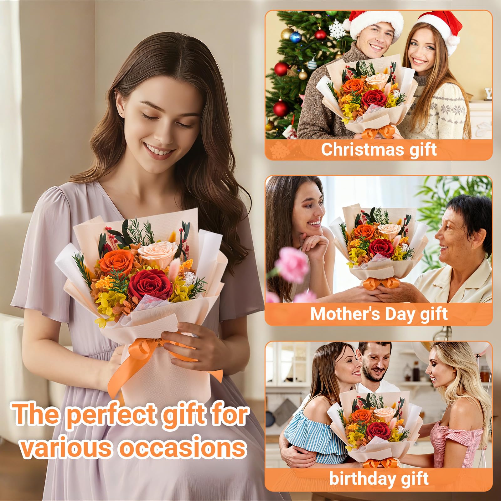 Gnifot preserved flowers bouquet gift for women, moms, and friends.