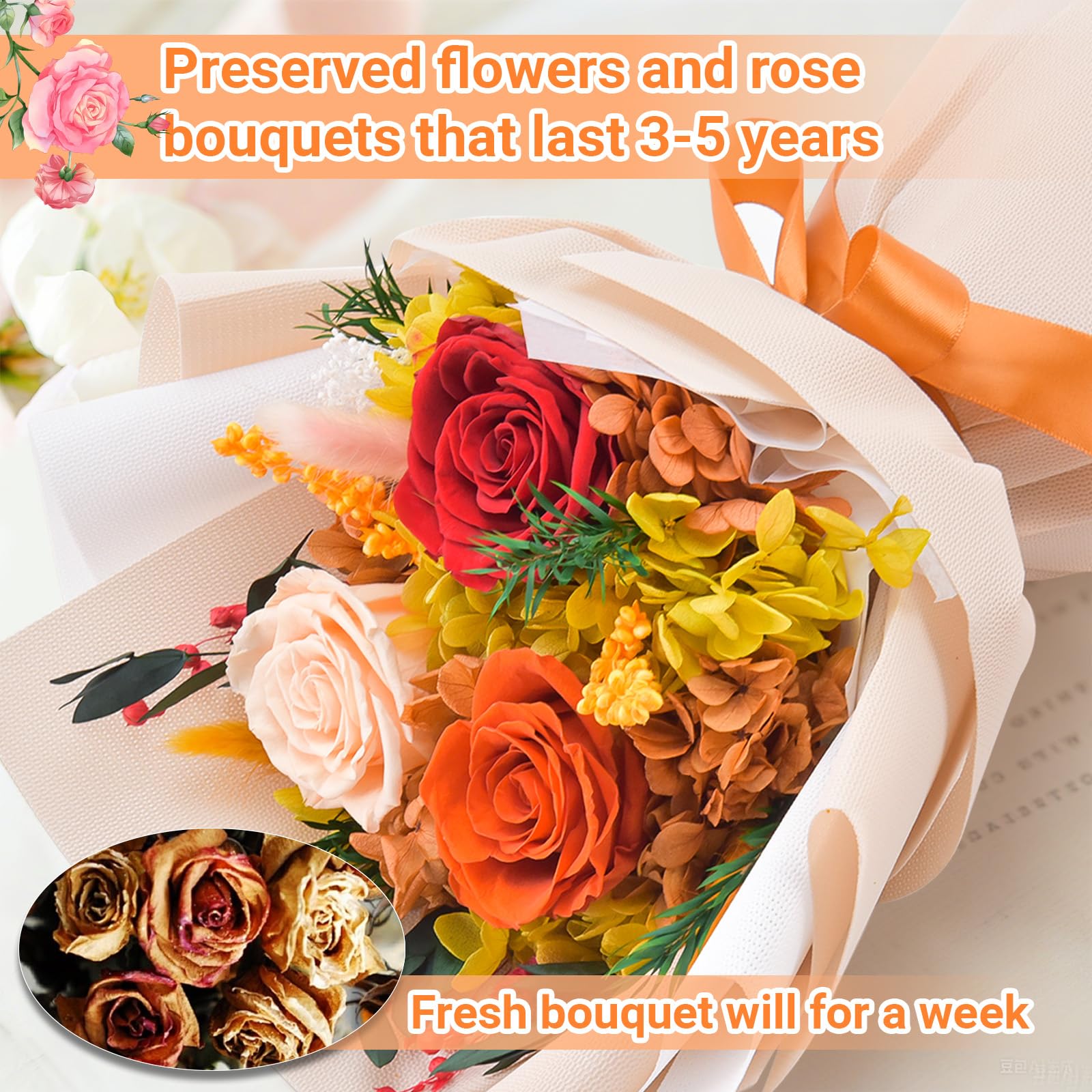 Gnifot preserved flowers bouquet no water needed, ideal for low-maintenance displays.